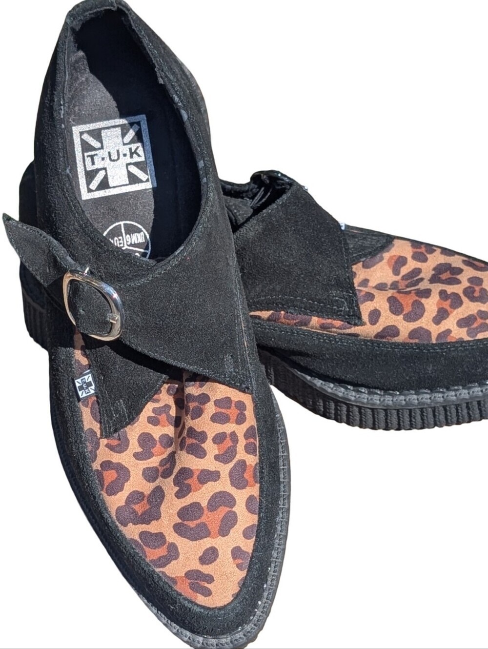 T.U.K Smooth Cat Buckle pointed toe creepers in black suede Size 9
